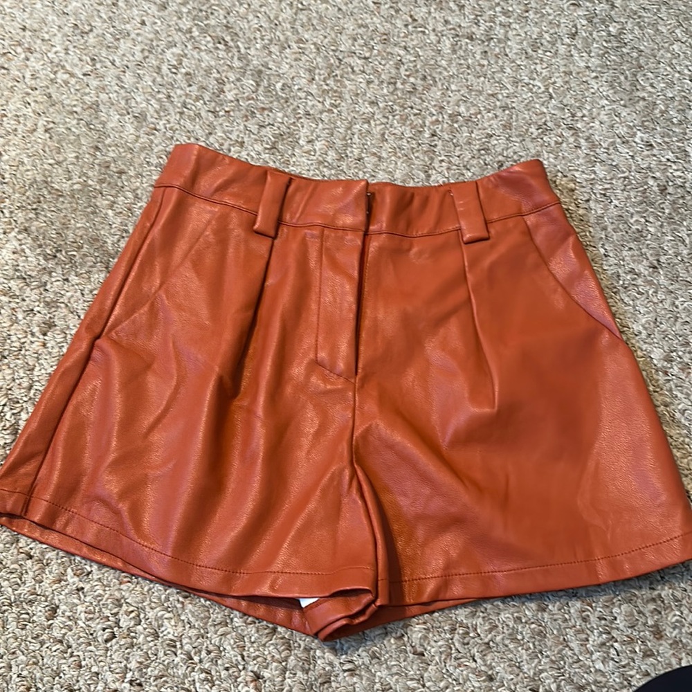 Orange Leather Shorts